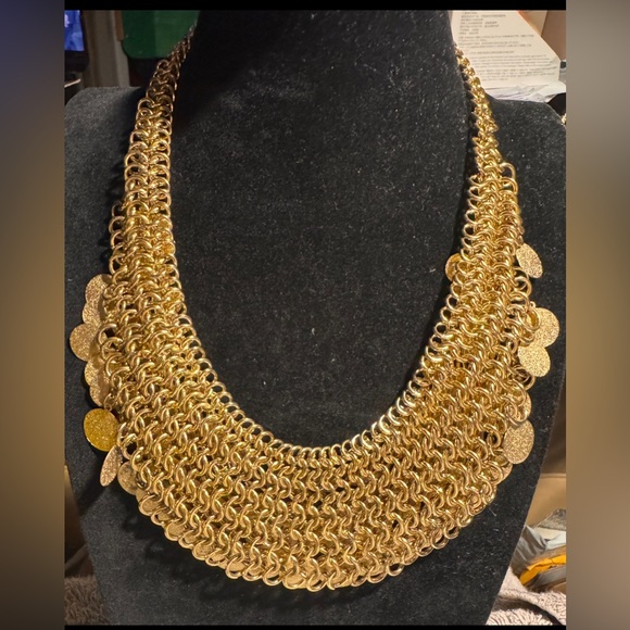 Vintage gold tone statement cha cha / bib necklace Woven Discs Multi Layers - Picture 3 of 3